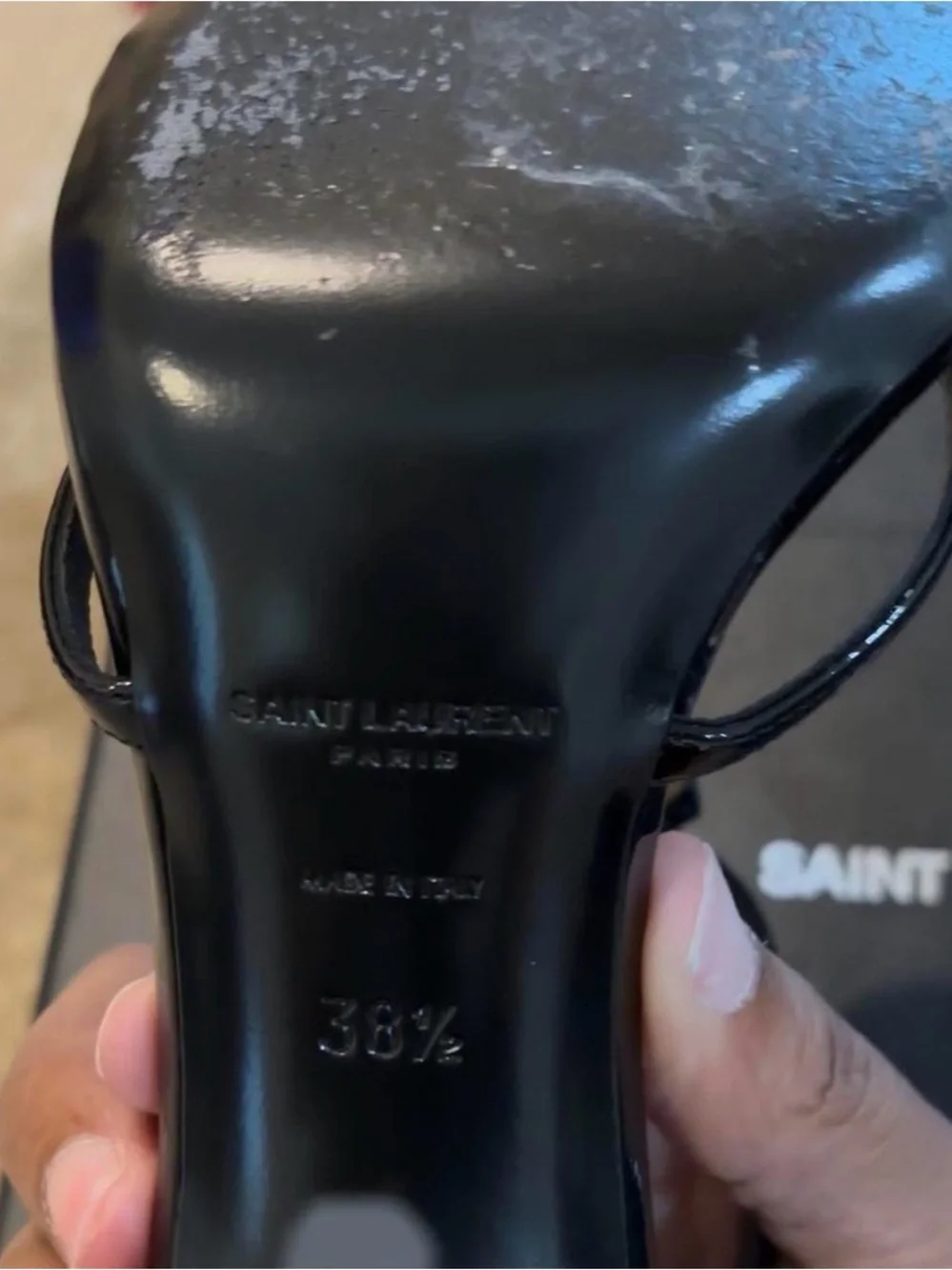 Saint Laurent Black Patent YSL Logo T-Strap High Heels - Picture 2 of 6